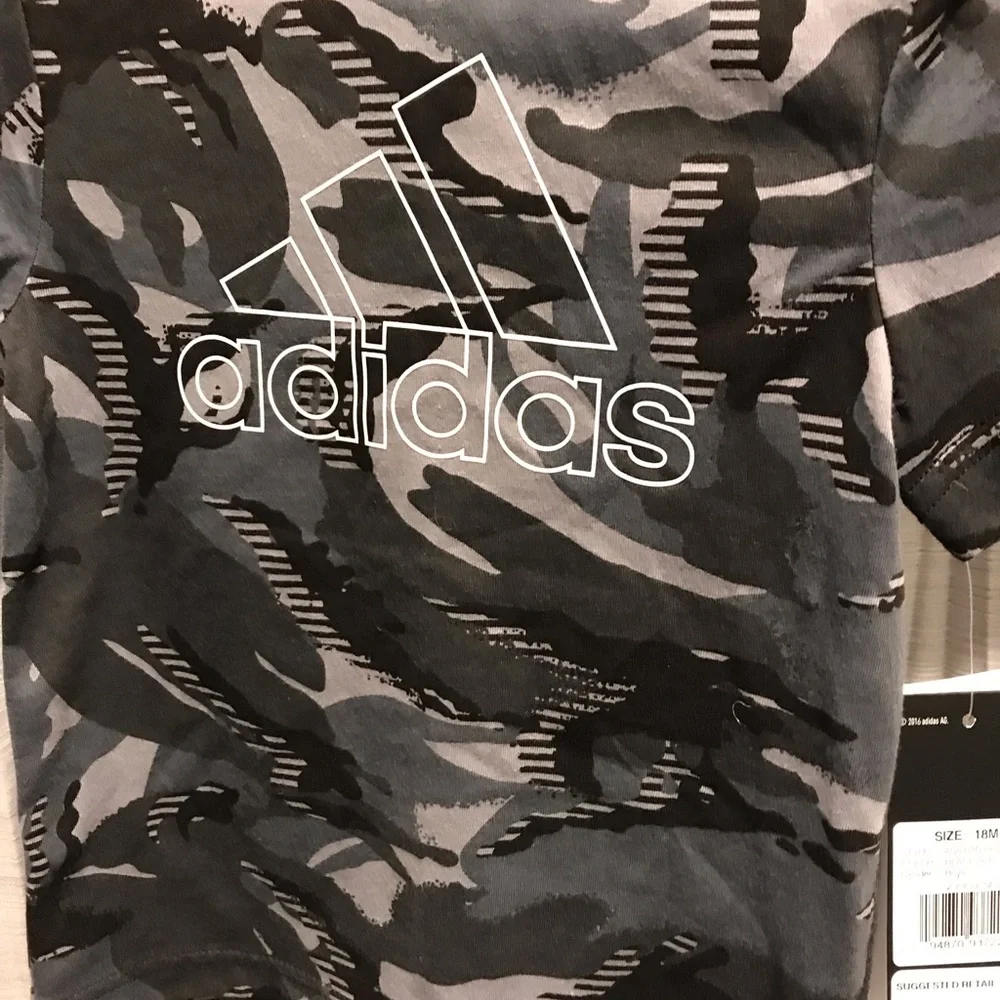 ADIDAS BOY 18 M BLACK SHORT & TEE SET & BLUE ONE PIECE & GRAY PRINT ONE PIECE - Picture 6 of 13